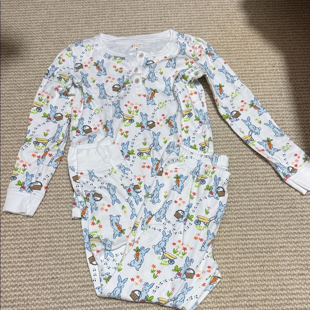 Roller Rabbit White Bunny Print Kids Pajamas with Blue & Multicolor Accents